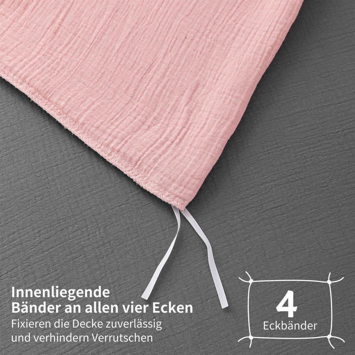 Doppelte Muslin Bettwäsche 200x200 Rosa Grau – Weich & Atmungsaktiv