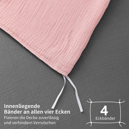 Doppelte Muslin Bettwäsche 200x200 Rosa Grau – Weich & Atmungsaktiv
