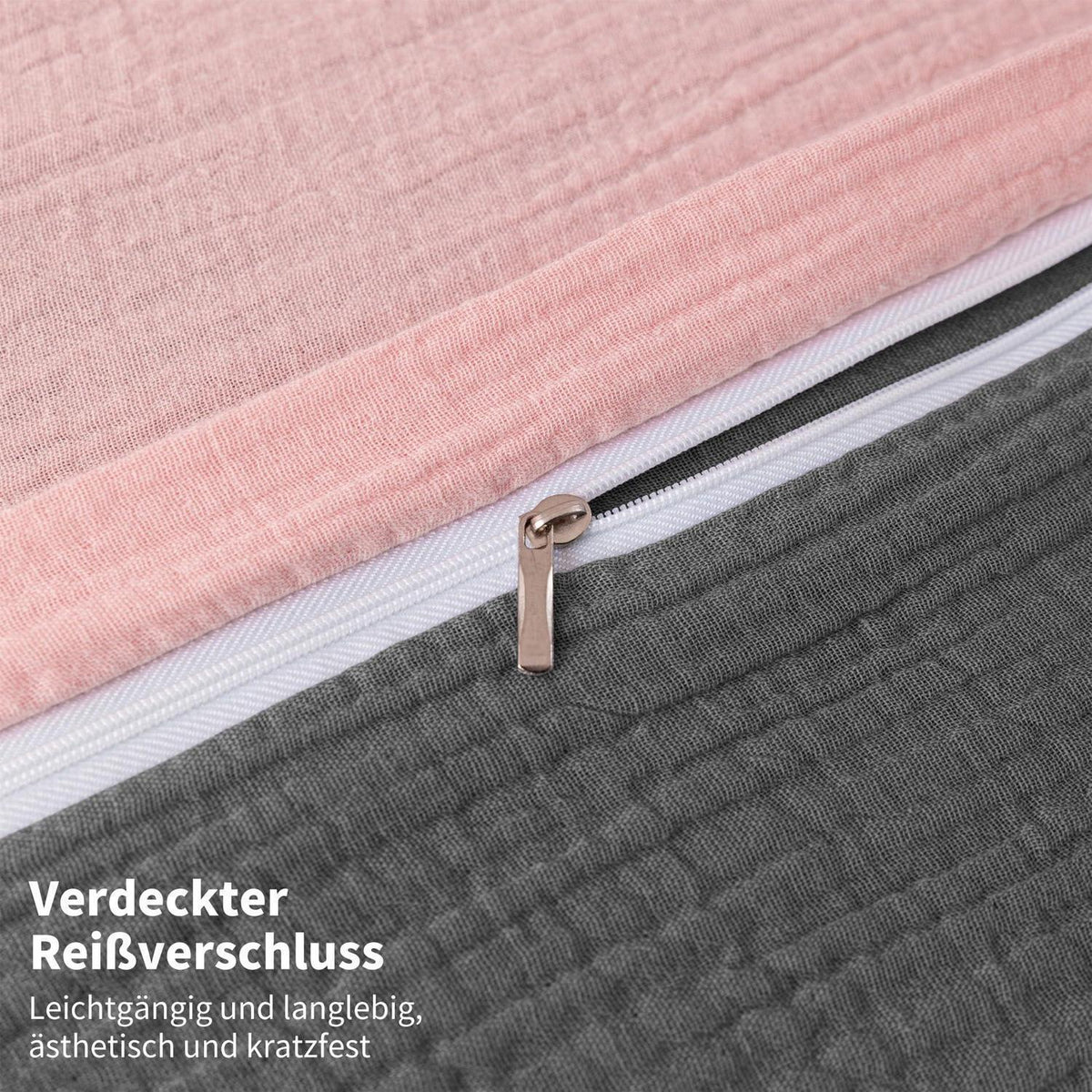 Doppelte Muslin Bettwäsche 200x220 Rosa Grau – Weich & Atmungsaktiv