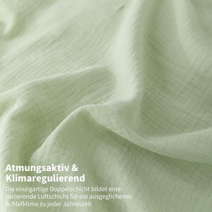 Doppelte Muslin Bettwäsche 200x200 Grün Grau – 3-teilig & Atmungsaktiv