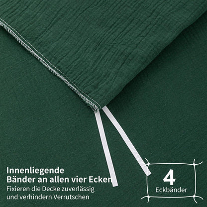 Doppelte Muslin Bettwäsche Dunkelgrün 155x220 cm - 3-teilig