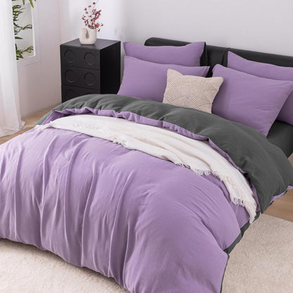 Doppelte Muslin Bettwäsche Lila Grau 155x220 cm - 3-teilig