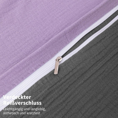 Doppelte Muslin Bettwäsche Lila Grau 155x220 cm - 3-teilig
