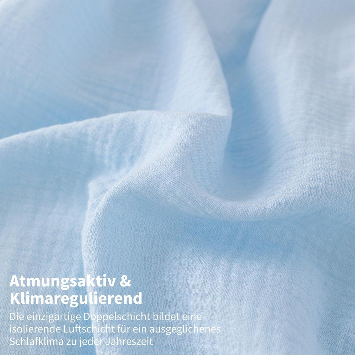 Doppelte Muslin Bettwäsche 220x240 Blau Grau – 3-teilig