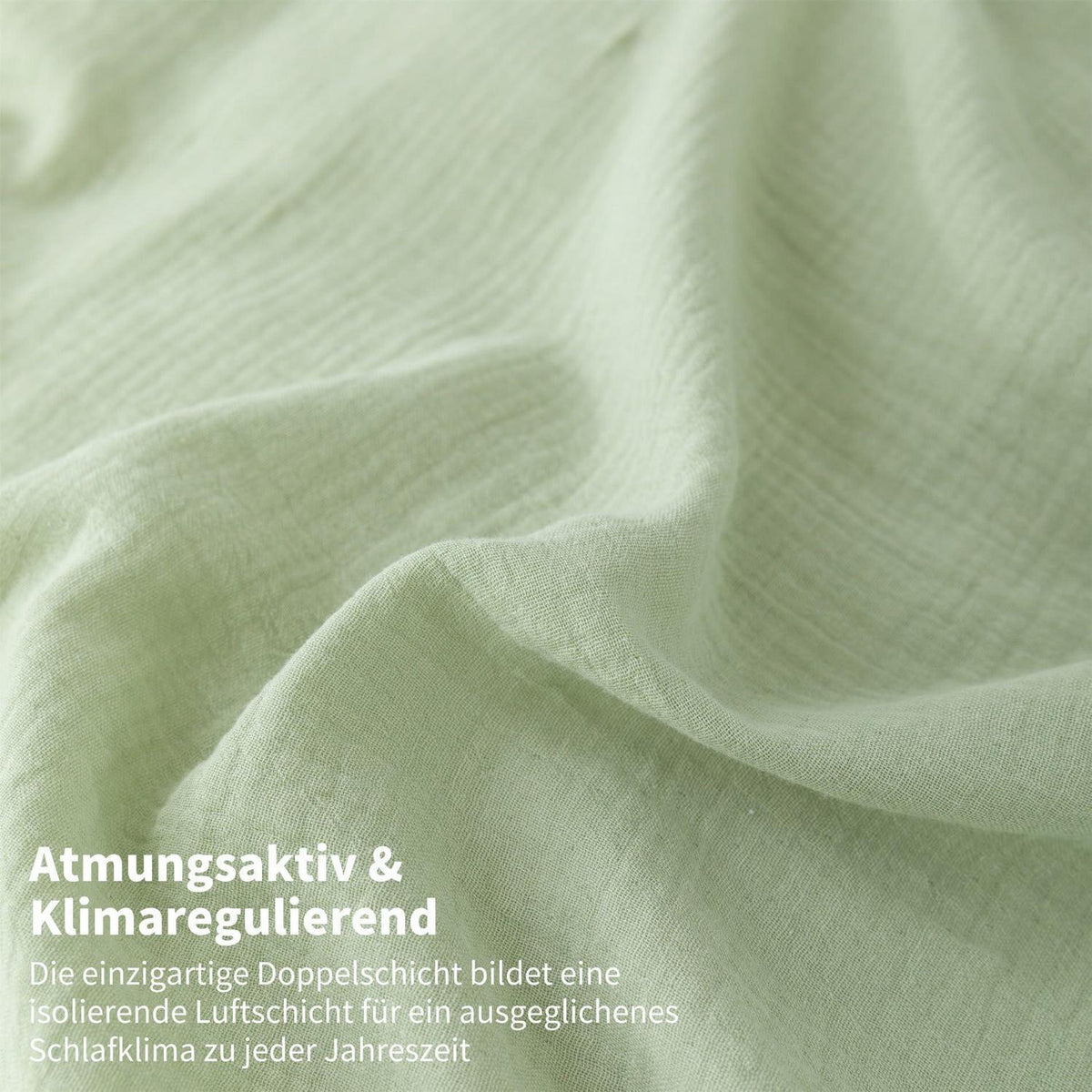 Doppelte Muslin Bettwäsche 200x220 Grün Grau – Weich & Atmungsaktiv