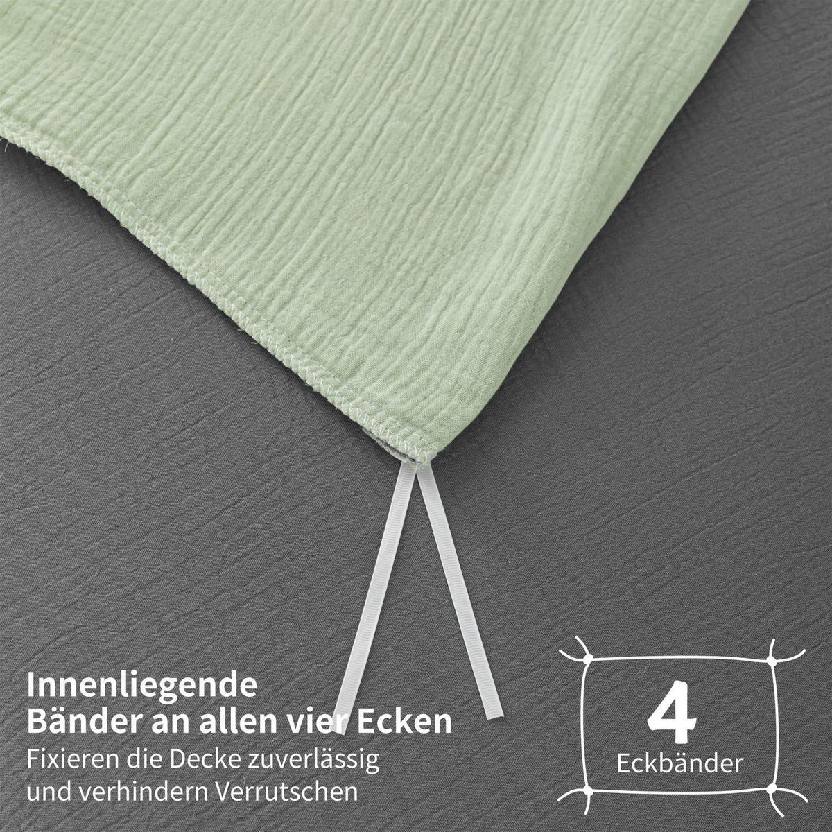Doppelte Muslin Bettwäsche 200x220 Grün Grau – Weich & Atmungsaktiv