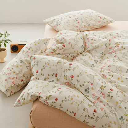 Blumen Bettwäsche Set 135x200 cm Baumwolle Beige 4tlg.