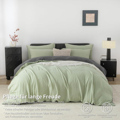 Doppelte Muslin Bettwäsche 155x220 Grün Grau – 3-teilig