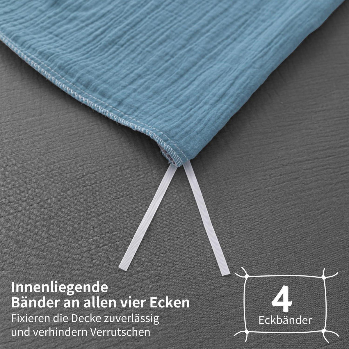 Doppelte Muslin Bettwäsche 200x200 Petrol Grau – 3-teilig