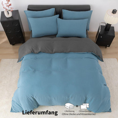Doppelte Muslin Bettwäsche 200x200 Petrol Grau – 3-teilig