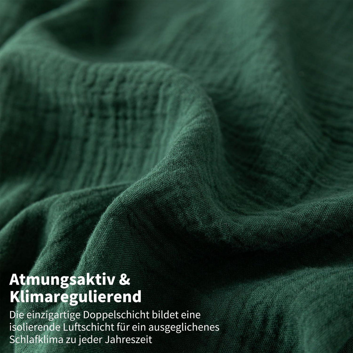 Doppelte Muslin Bettwäsche Dunkelgrün 200x200 - 3-teilig