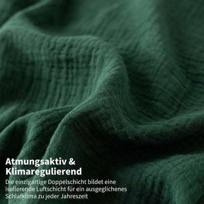 Doppelte Muslin Bettwäsche Dunkelgrün 200x200 - 3-teilig