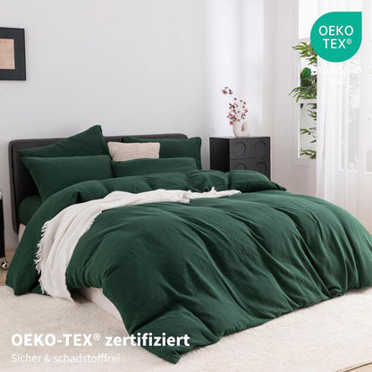 Doppelte Muslin Bettwäsche Dunkelgrün 200x200 - 3-teilig