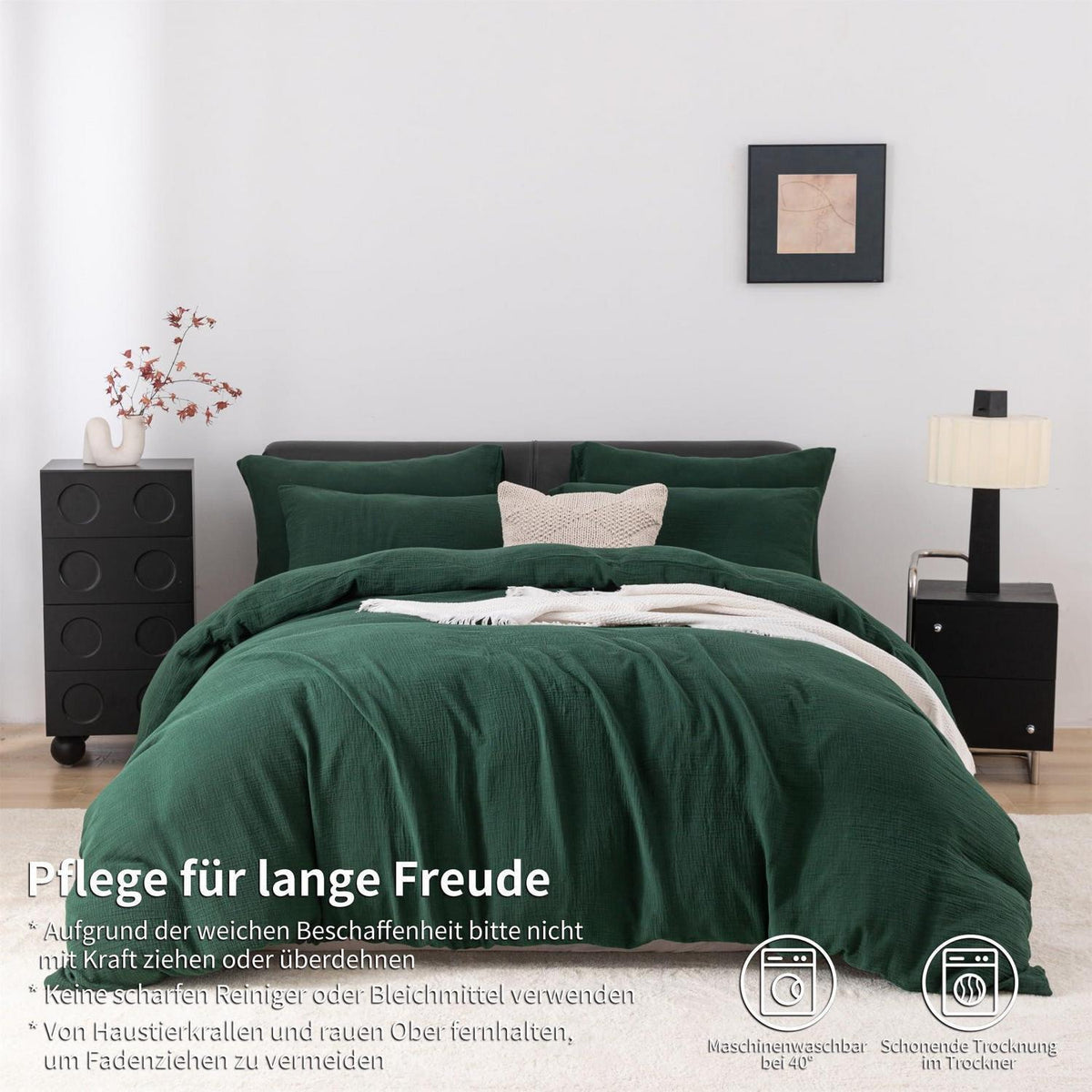 Doppelte Muslin Bettwäsche Dunkelgrün 200x200 - 3-teilig
