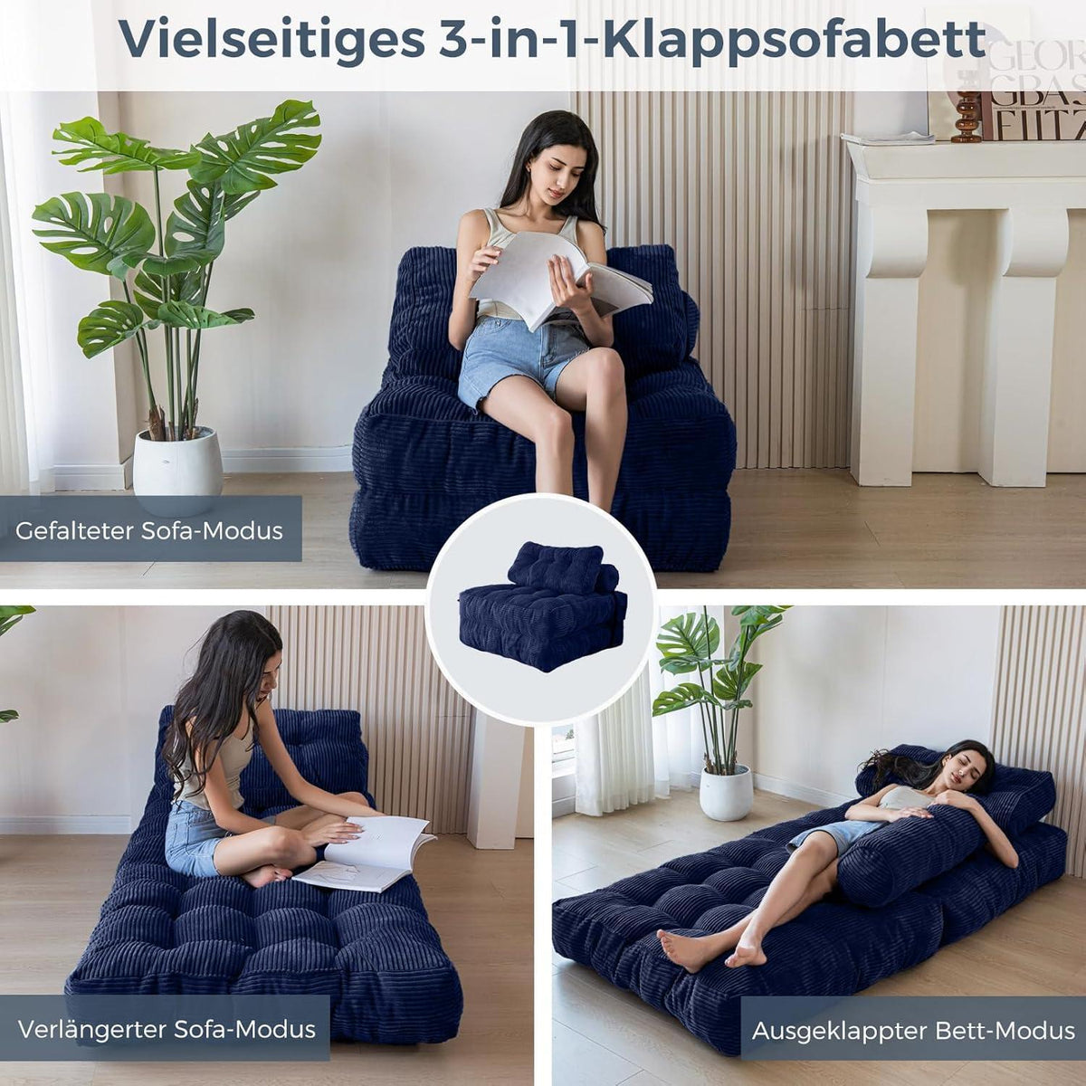 Faltbares Schlafsofa mit Kissen – Bequemes Bett für Wohnzimmer