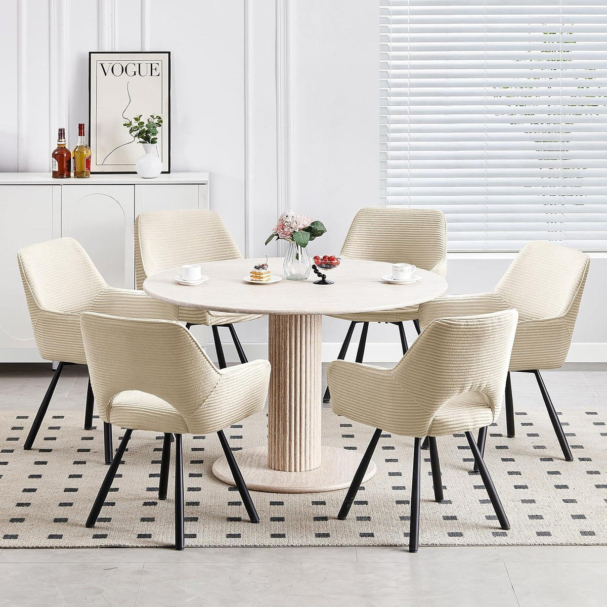 360° Drehbarer Esszimmerstuhl mit Armlehnen, Beige