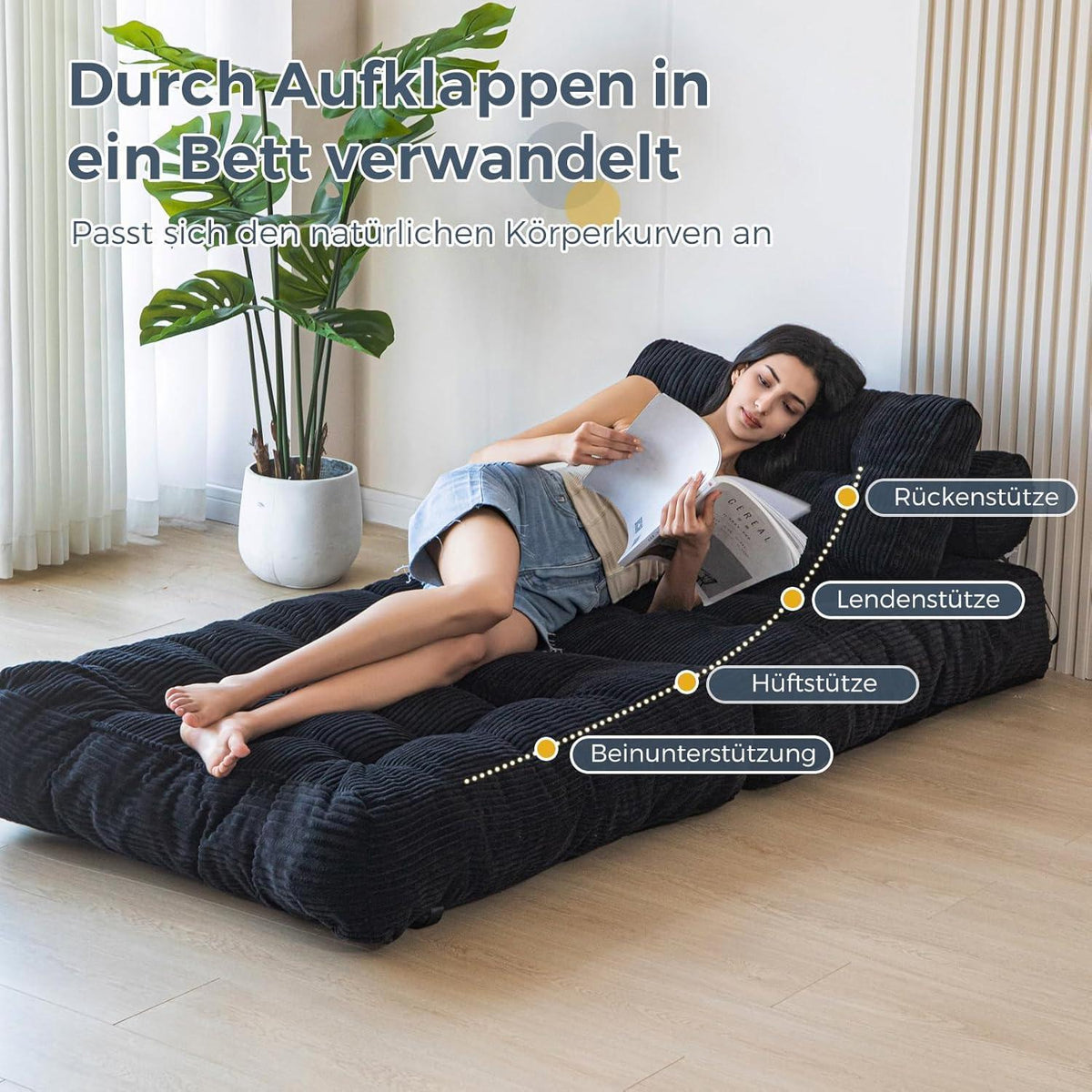 Faltbares Schlafsofa mit Kissen & Matratze – Komfortables Bodensofa