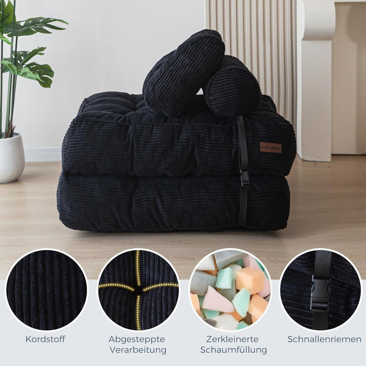 Faltbares Schlafsofa mit Kissen & Matratze – Komfortables Bodensofa