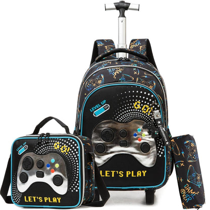 Schultrolley Rucksack für Jungen mit Rollen Weiß Game