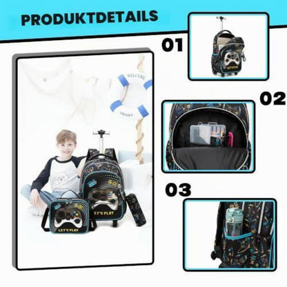 Schultrolley Rucksack für Jungen mit Rollen Weiß Game