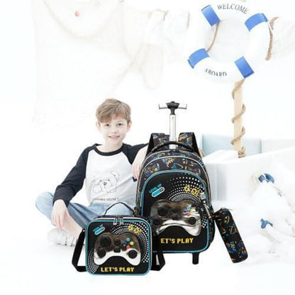 Schultrolley Rucksack für Jungen mit Rollen Weiß Game