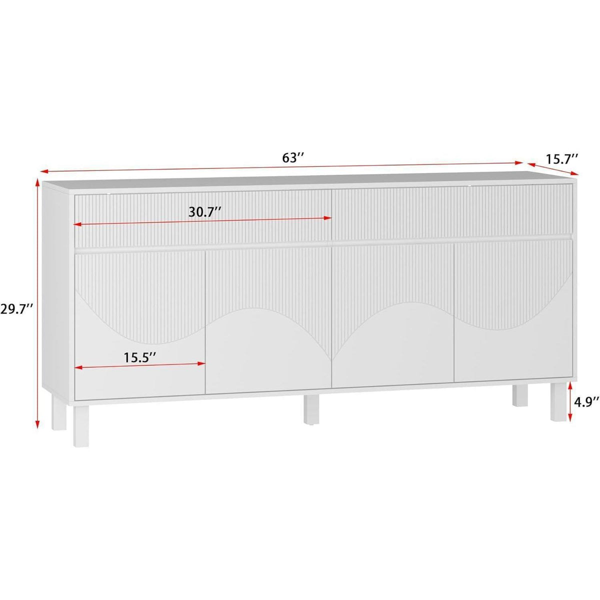 Weißes Sideboard mit 4 Türen & 2 Schubladen – Stauraumschrank 160x40x75cm