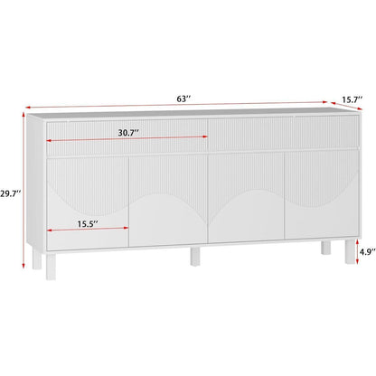 Weißes Sideboard mit 4 Türen & 2 Schubladen – Stauraumschrank 160x40x75cm