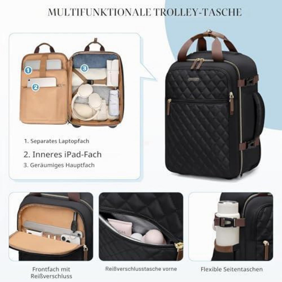 Rollrucksack 33L Wasserdicht 17 Zoll Laptop Business Reiserucksack Schwarz