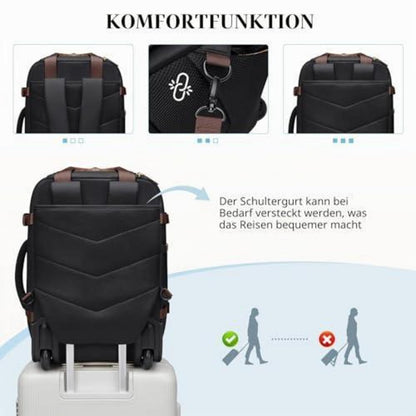 Rollrucksack 33L Wasserdicht 17 Zoll Laptop Business Reiserucksack Schwarz
