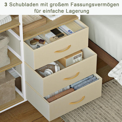 Fahrbarer Kleiderständer mit Schubladen & Haken – Beige