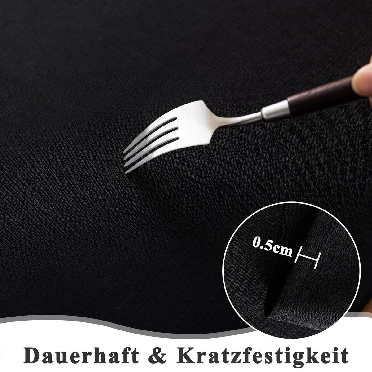 Runde Tischdecke Schwarz Leinenoptik Ø100cm Wasserabweisend