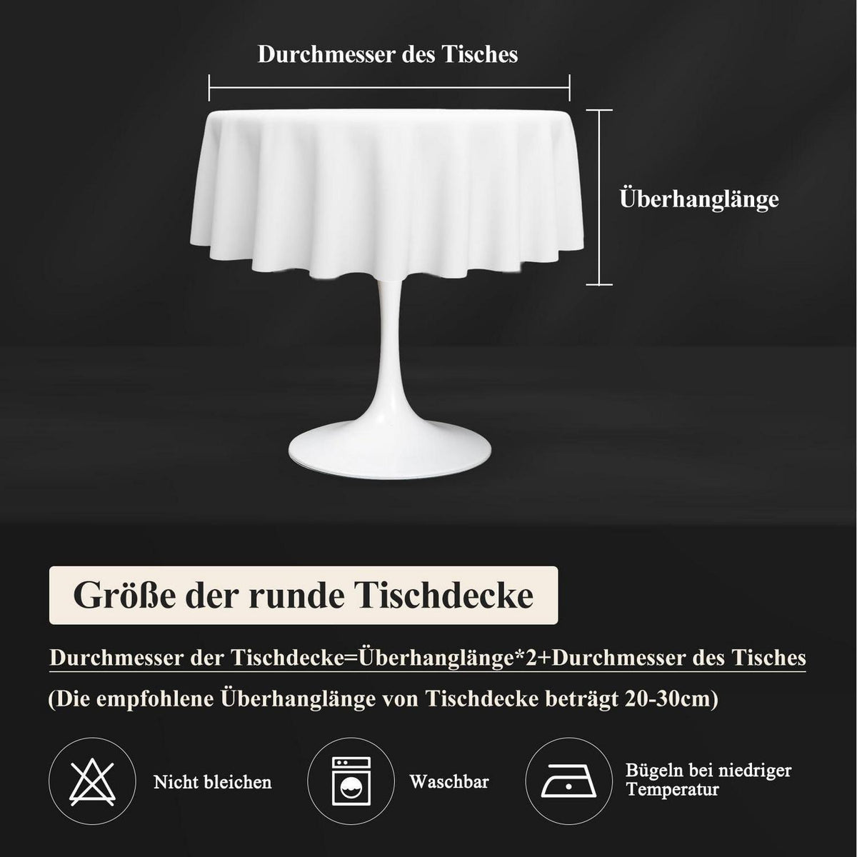 Runde Tischdecke Schwarz Leinenoptik Ø100cm Wasserabweisend