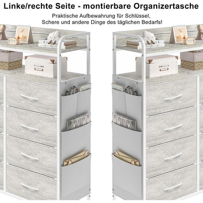 Kommode mit 8 Schubladen & Regalen – Schlafzimmer Organizer Weiß