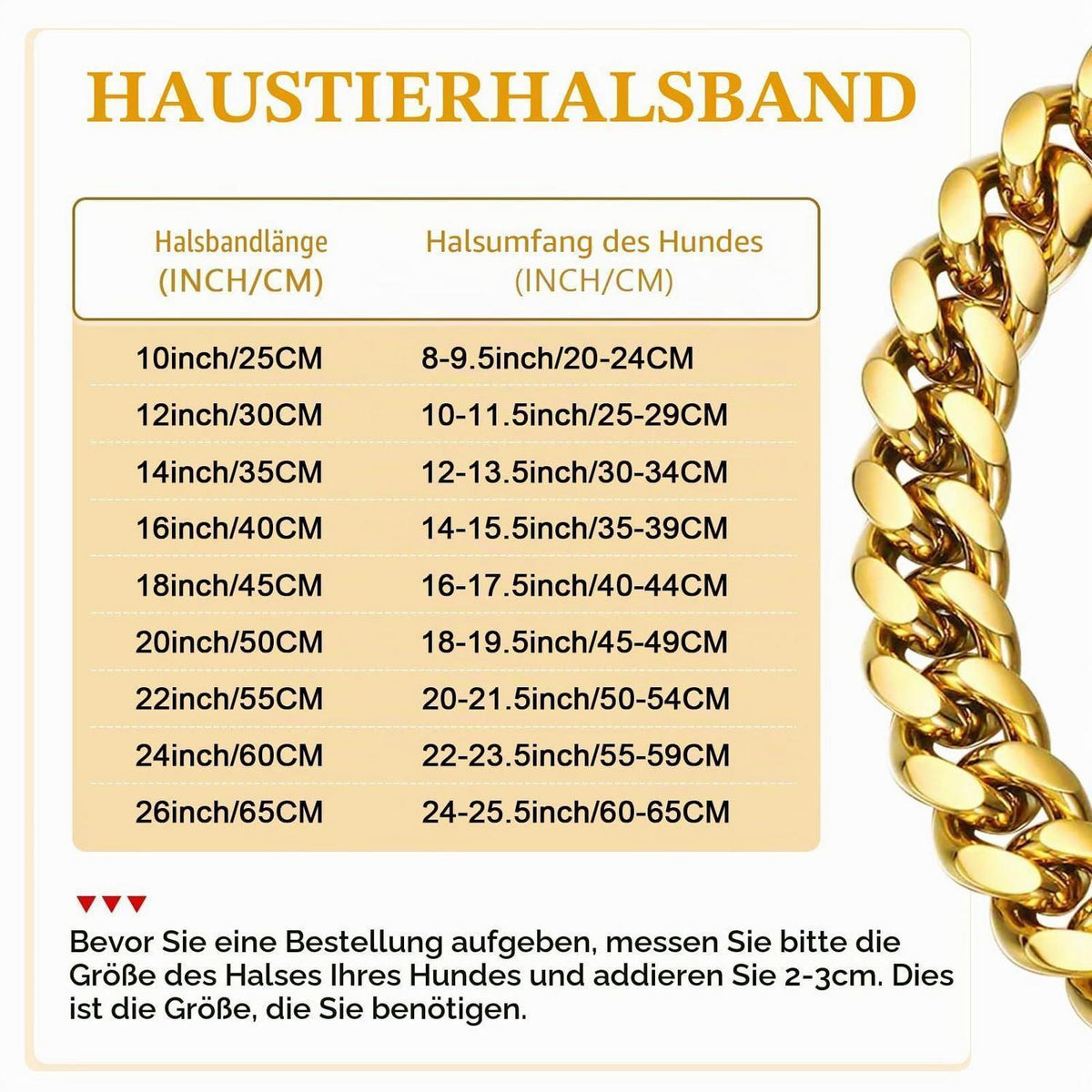 Goldene Hundekette 15mm mit Anhänger – 55cm