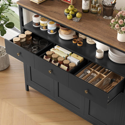 Sideboard mit 3 Schubladen & 3 Türen – Küchenkommode Schwarz