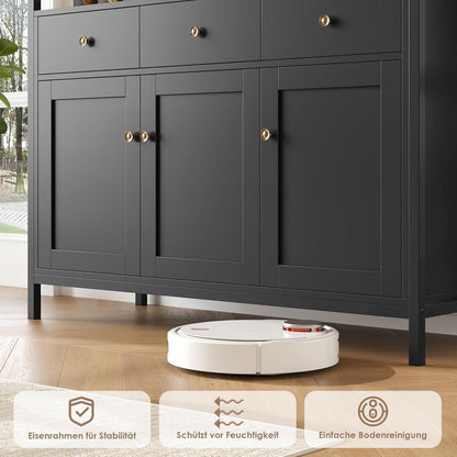 Sideboard mit 3 Schubladen & 3 Türen – Küchenkommode Schwarz