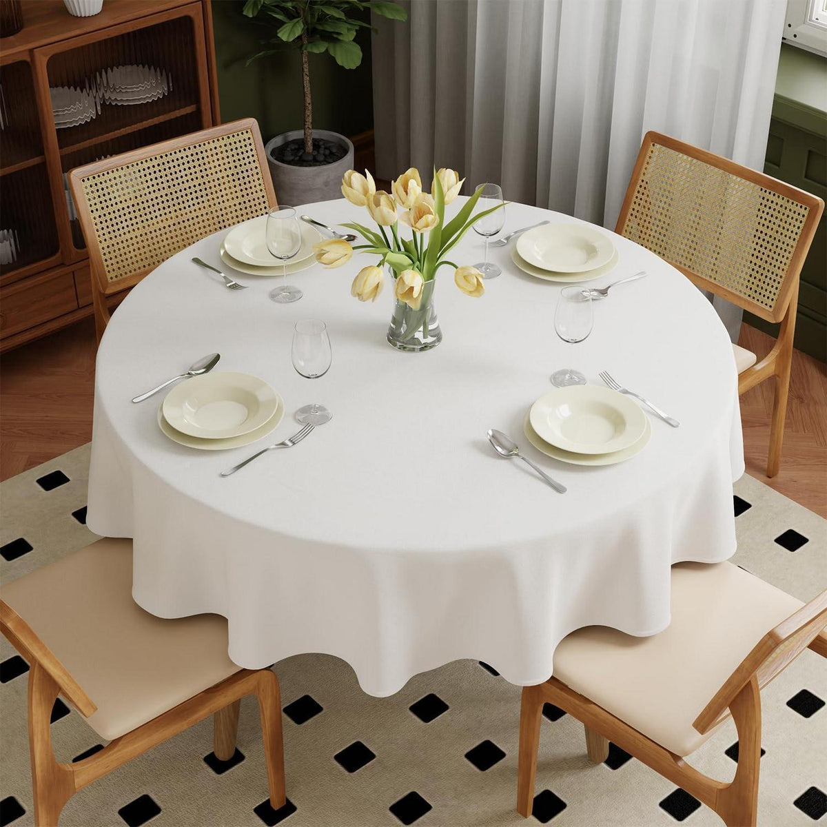 Runde Tischdecke Ø120cm weiß, abwaschbar & kratzfest