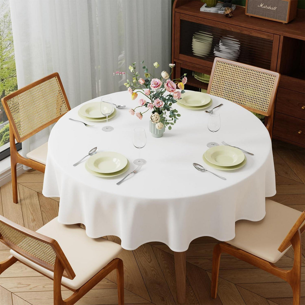Runde Tischdecke Ø120cm weiß, abwaschbar & kratzfest