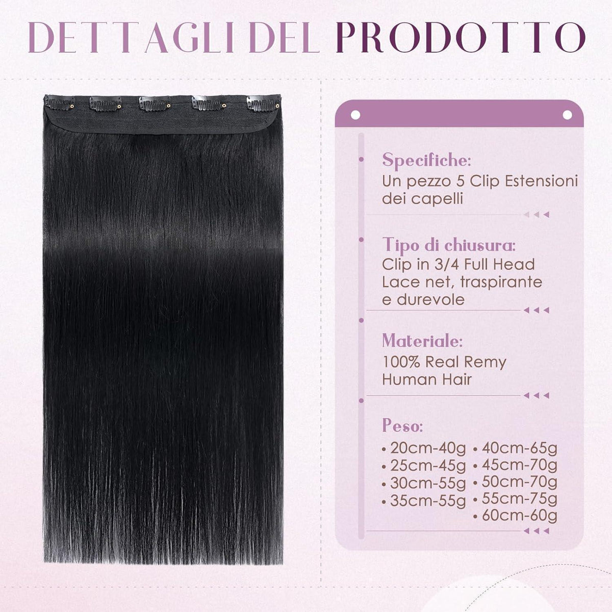 Echthaar Clip-in Extension #1 Lackschwarz 60cm