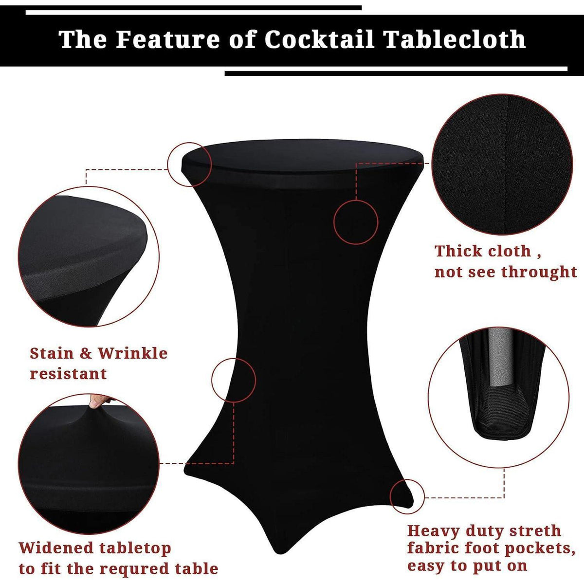 10er-Set Stehtischhusse Stretch für Bistrotisch Ø 70-75 cm Schwarz