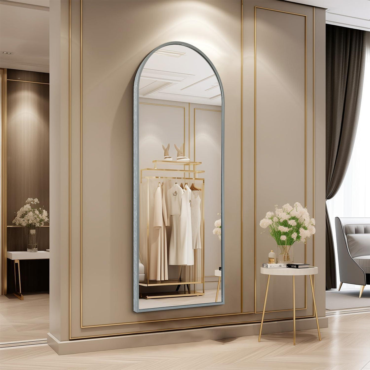 Gewölbter Wandspiegel 120x40cm – Modern & Elegant Grau