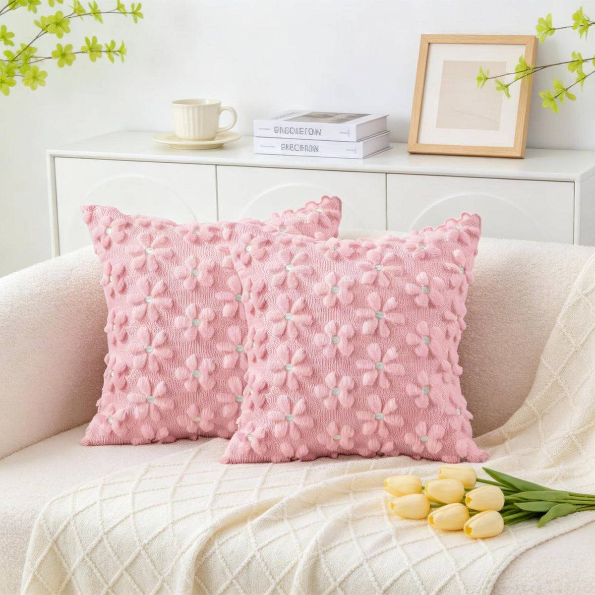 Blumen Kissenbezug 40x40 cm, 2er Set Rosa Blüten