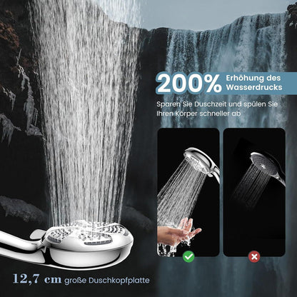 Duschkopf mit Filter, 7 Strahlarten, Hochdruck, Wassersparend, Silber