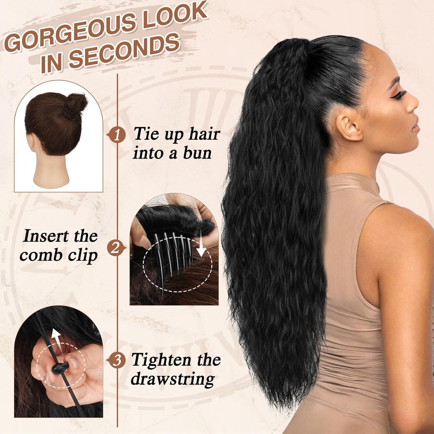 Lockige Wellige Ponytail Extension 76cm Schwarz Braun