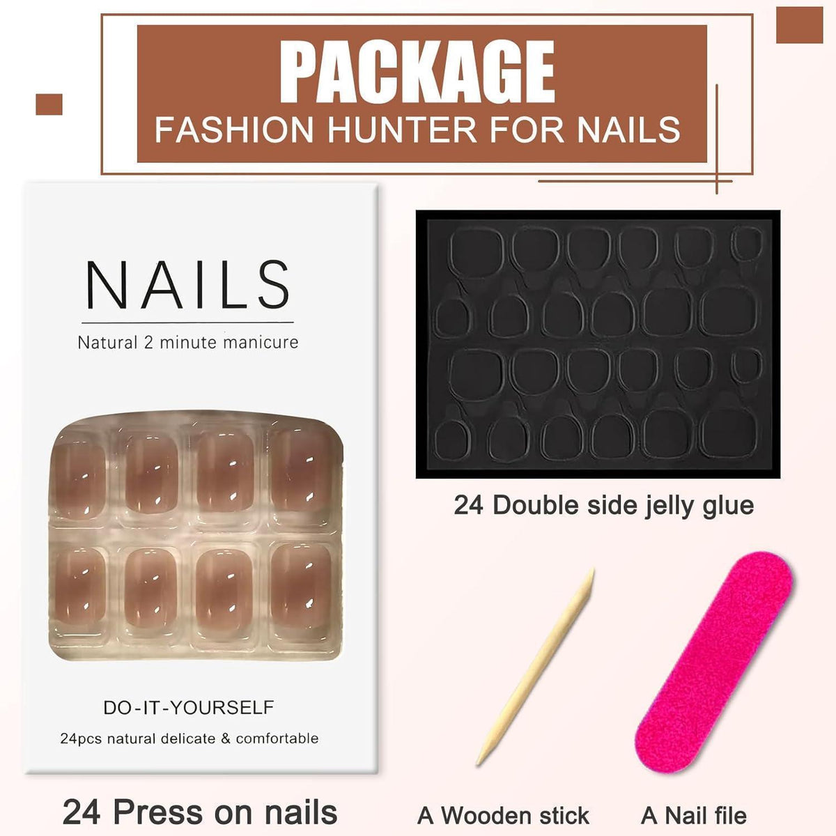 Press On Nails Kurz Eckig Rosa Französisch Nägel zum Aufkleben