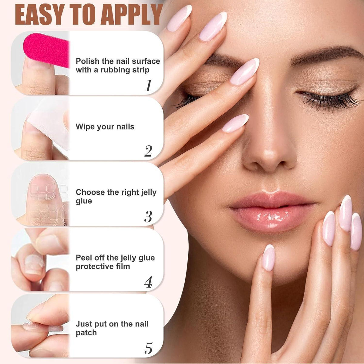 Press On Nails Kurz Eckig Rosa Französisch Nägel zum Aufkleben