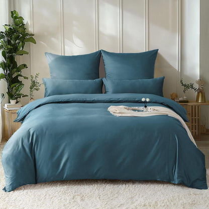 Satin Bettwäsche Set 220x240 Baumwolle Kühlend Pfauenblau