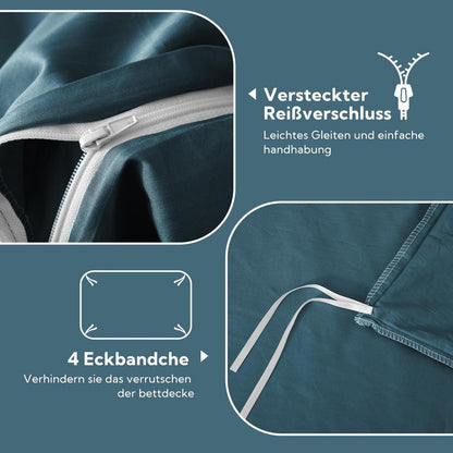 Satin Bettwäsche Set 220x240 Baumwolle Kühlend Pfauenblau