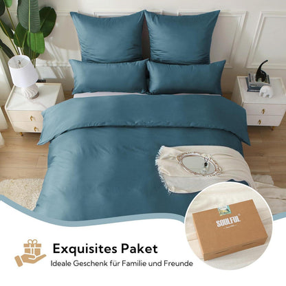 Satin Bettwäsche Set 220x240 Baumwolle Kühlend Pfauenblau