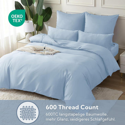 Satin Bettwäsche Set 220x240 Hellblau – Kühlend